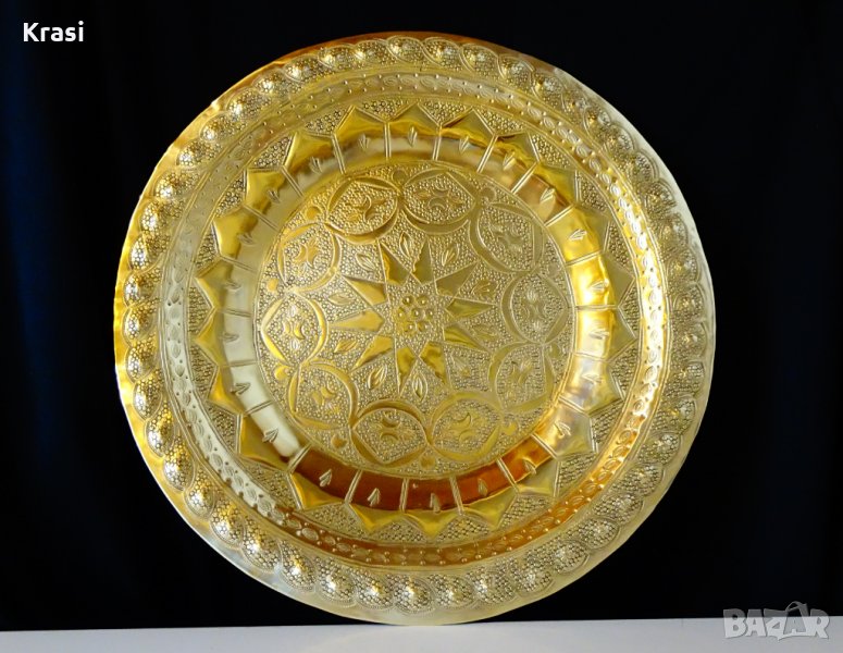 Персийски бронзов поднос,плато,синия,маркиран, снимка 1