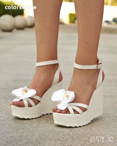Сандали на платформа - бяла кожа - KGRT66

, снимка 1
