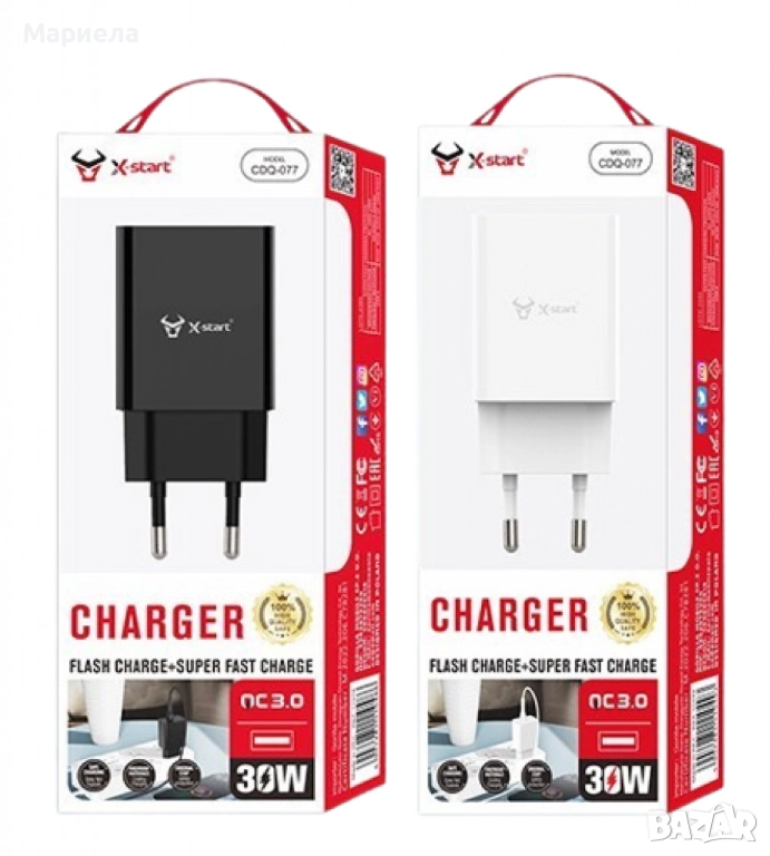Технология: QC 3.0; Мощност: 30W; Порт: Единичен USB-A; Цвeтове: Бял, черен. 1г гаранция, снимка 1