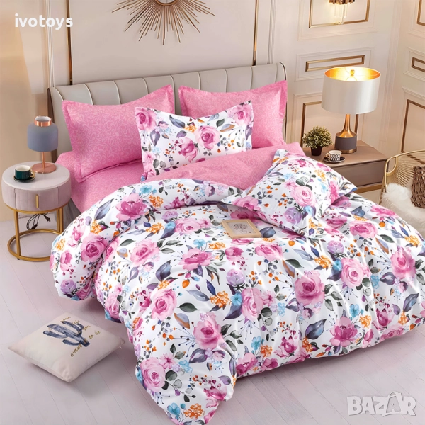 Двулицево спално бельо с ластик, 6 части - Модел WS18118, снимка 1