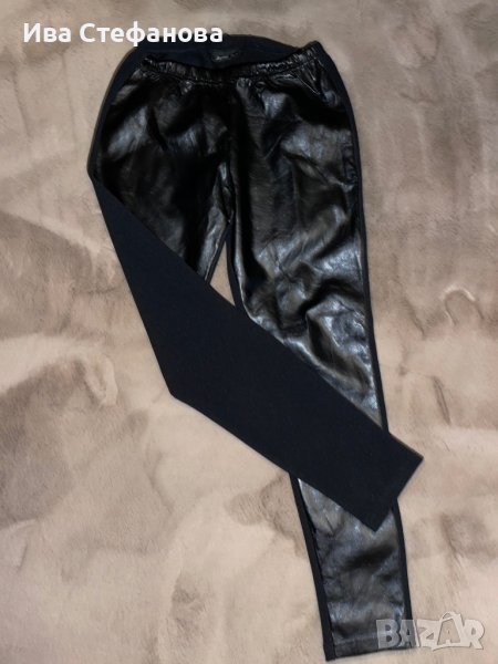 Нов страхотен кожен черен еластичен клин комбинация кажа и трико , снимка 1