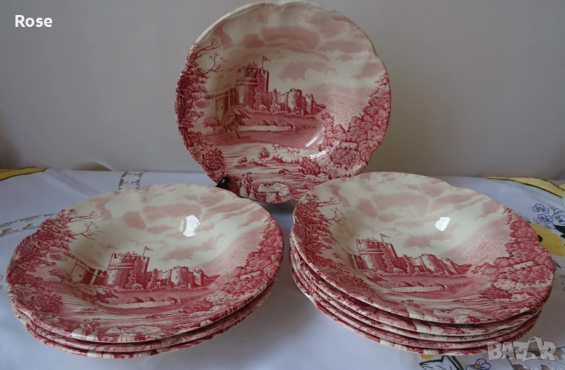Порцелан винтидж - Англия Johnson Brothers розово-червено, снимка 1