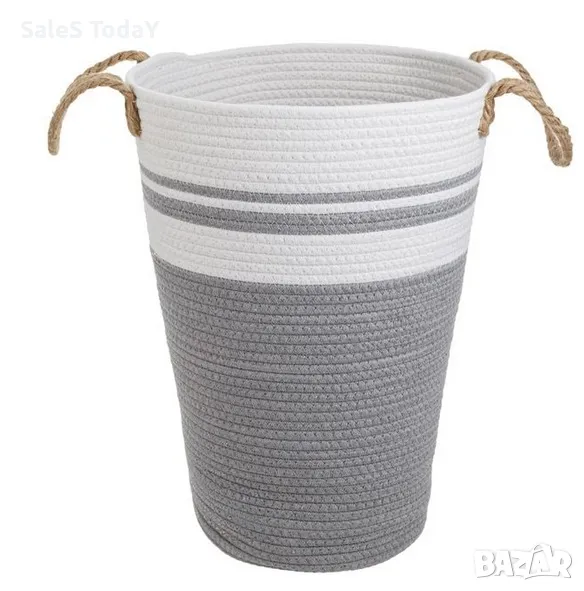 Кош за пране, Сиво Бяло, Плат, Ø30x45см, снимка 1