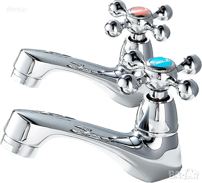 BELZ Винтидж хромиран смесител за баня, кранове за топла и студена вода, снимка 1