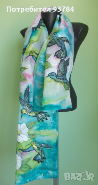 Ръчно рисуван копринен шал КОЛИБРИ, снимка 1