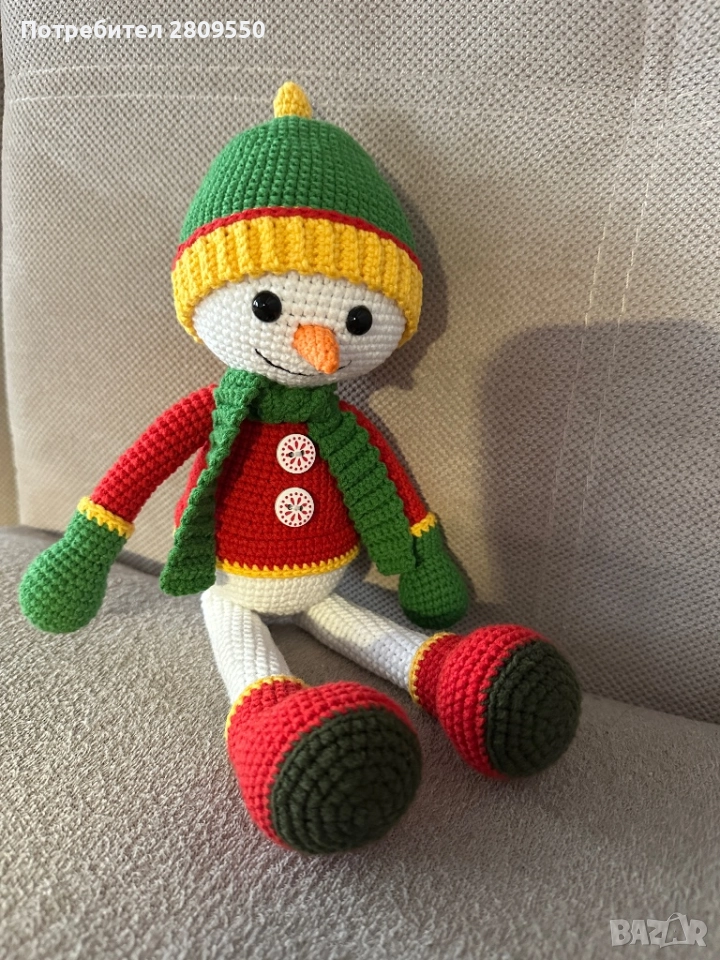 Коледна играчка плетен снежен човек, снимка 1