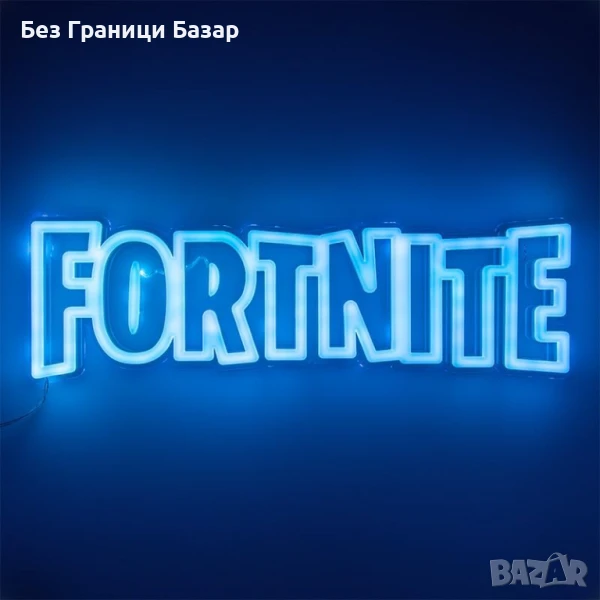 Нова Fortnite неонова LED лампа за стена 40см геймър знак декор синя, снимка 1