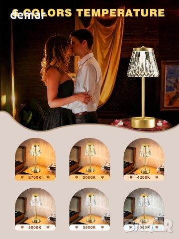 Beehero Настолна нощна лампа акумулаторна кристална с 5 RGB цвята  , снимка 4 - Лед осветление - 43573021