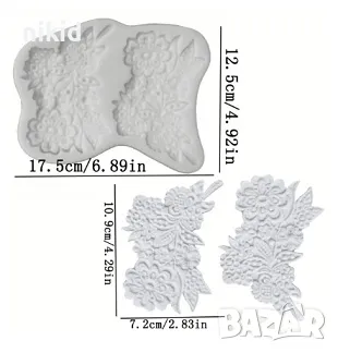 Двоен цвете плетени дантелени цветя тип вейнър дантела силиконов молд форма фондан торта гъмпейст, снимка 4 - Форми - 47789322