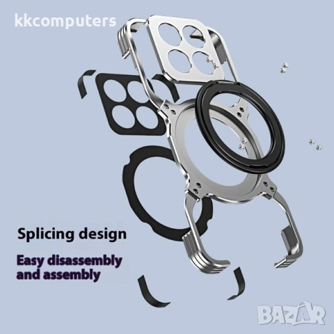 Xiaomi 15 Pro Удароустойчив Метален Калъф със Стойка MagSafe + Скрийн Протектор – Черен, Червен, Лил, снимка 10 - Калъфи, кейсове - 51499228