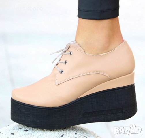 Обувки на платформа - бежова кожа - 120K, снимка 1 - Дамски ежедневни обувки - 38003854