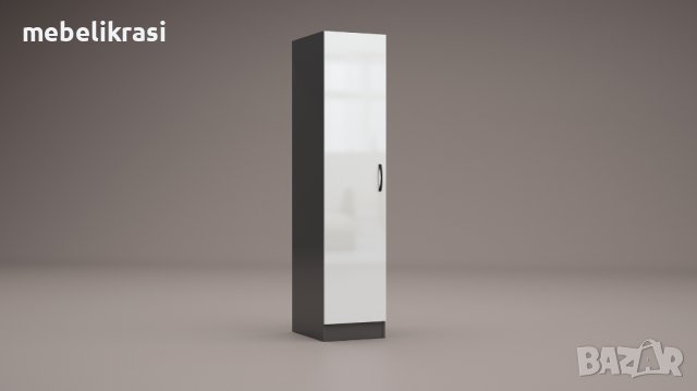 Гардероб Аполо 7 с рафтове - Антрацит гланц/Бял Гланц, снимка 1