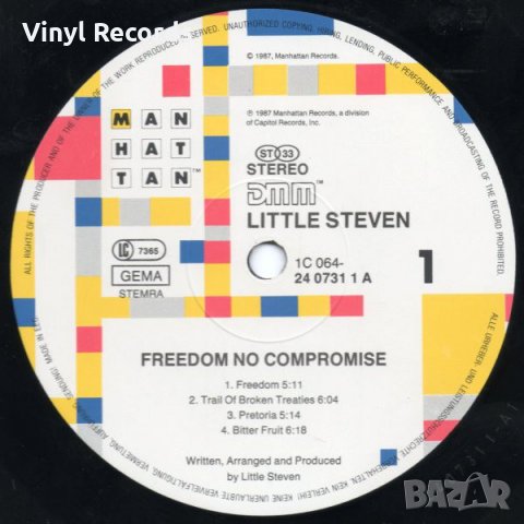 Грамофонна плоча Little Steven ‎– Freedom No Compromise, снимка 5 - Грамофонни плочи - 33674369