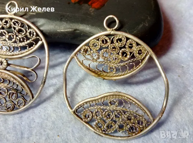 ДВЕ СТАРИННИ ФИЛИГРАННИ СРЕБЪРНИ ВИСУЛКИ ВИСОКА ПРОБА СРЕБРО РЕТРО НАКИТИ РЪЧНА РАБОТА 48582, снимка 6 - Антикварни и старинни предмети - 48473906