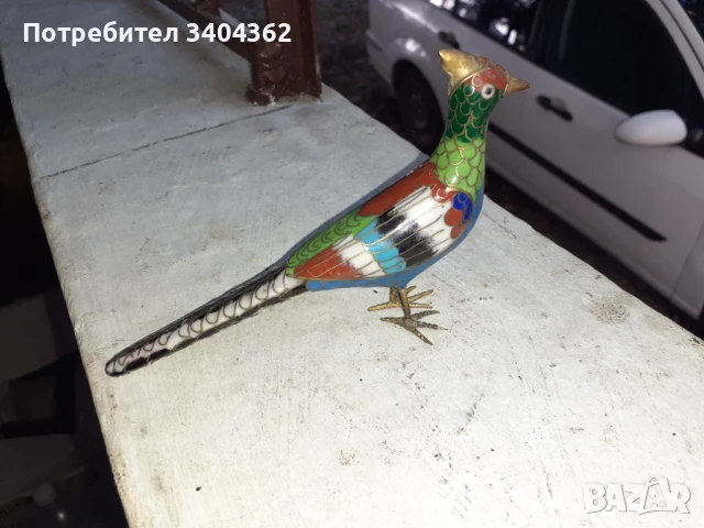 Пиленце птичка клоазоне бронз клетъчен емайл, снимка 6 - Антикварни и старинни предмети - 51043868