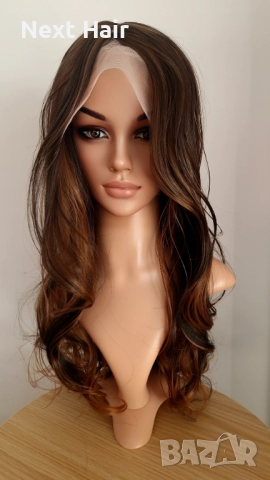 Парти тъмно кафява синтетична перука с руси кичури, на път, 65 см, снимка 8 - Аксесоари за коса - 52813656