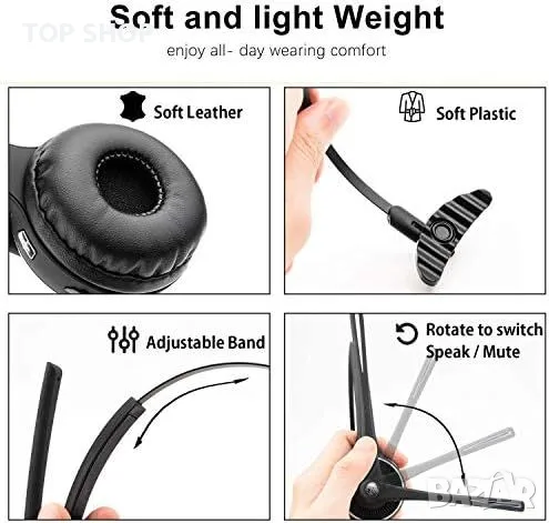 Нови Bluetooth 5.0 слушалки с микрофон, шумопотискане, 15 часа разговор, снимка 6 - Слушалки и портативни колонки - 49444257