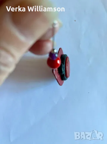  Комплект обици с пръстен от тъмно червена кожа и керамика модел 59, снимка 4 - Бижутерийни комплекти - 49063431