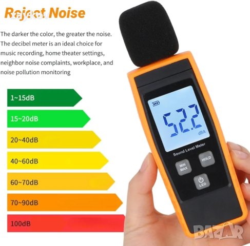 Измервател на децибели, на нивото на звука Измервател на звуковия шум с обхват 30-130 dBA, снимка 4 - Друга електроника - 43807240