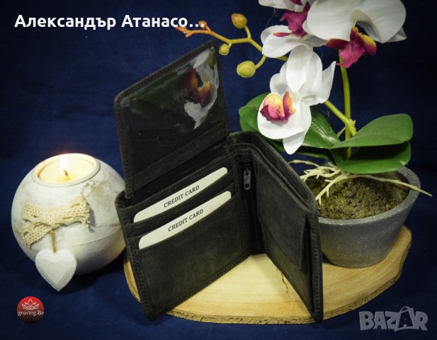 Персонализирано мъжко портмоне от естествена кожа тип "Crazy Horse", снимка 4 - Портфейли, портмонета - 33118288