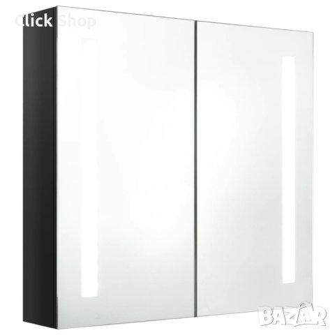 LED шкаф с огледало за баня, искрящо черен, 62x14x60 см, снимка 2 - Огледала - 40550955