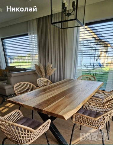 орехова трапезна маса от масив и желязо , снимка 7 - Маси - 53541543