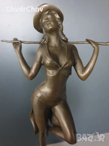 36см-3кг Gory статуетка/френска бронзова скулптура/Арт Нуво фигура кабаретна танцьорка, снимка 7 - Статуетки - 52469281