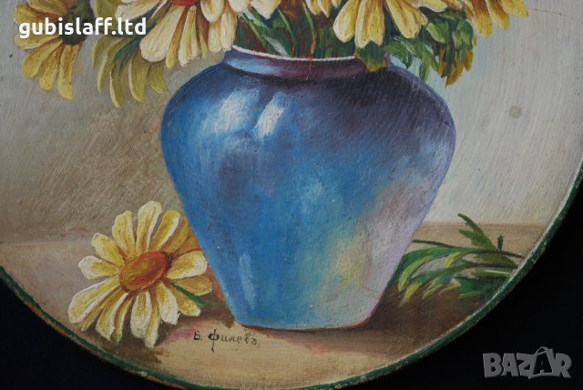 Стара картина, ваза с цветя, Б. Филевъ, 1930-те год., снимка 3 - Картини - 32649502