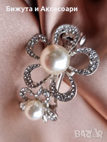 Красива метална шнола в сребристо с перли и кристали и закопчаване с френски механизъм., снимка 12 - Други - 39299997