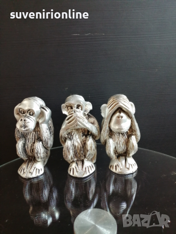 Тройка статуетки маймуни - не чух, не видях, не знам, снимка 2 - Статуетки - 36508826