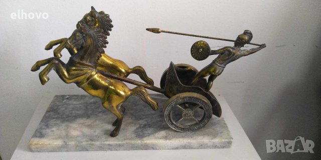 Голяма статуя на гладиатор в колесница с коне, снимка 6 - Антикварни и старинни предмети - 43830344