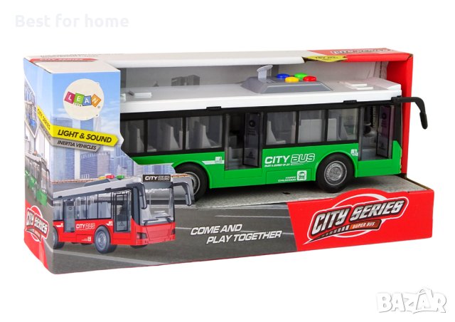 Автобус City Service,светлинен и звуков автобус, Зелено 1:16, за деца над 3 години, снимка 2 - Коли, камиони, мотори, писти - 43294148