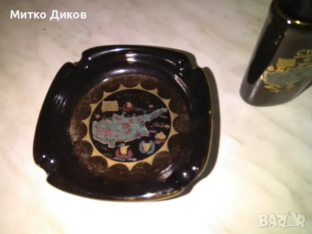 Кипър порцеланов пепелник и чаша за цигари Hand Made in 24 K Gold, снимка 3 - Други стоки за дома - 49498514