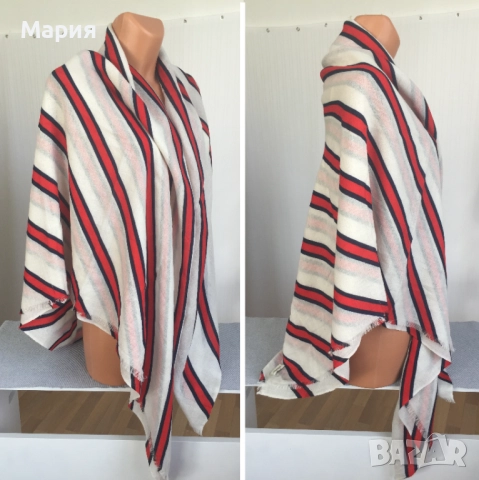 100% Kaшмир Марков Дамски Шал by Malene Birger Милене Биргер Голям Широк Бял Червен Рае, снимка 9 - Шалове - 51869124