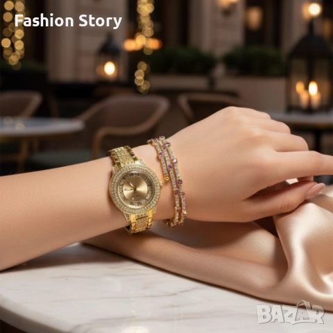 Бляскав дамски комплект часовник и гривна – съчетава елегантност и практичност, снимка 4 - Дамски - 51971853
