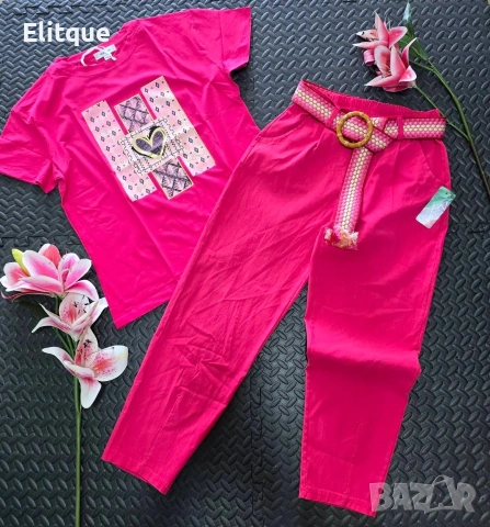 дамски летни комплекти тениска и панталон с колан, снимка 2 - Комплекти - 53578753