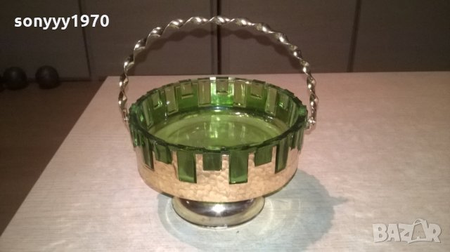 АНТИКА-бонбониера-зелено стъкло/мед месинг-18х18см, снимка 2 - Антикварни и старинни предмети - 26705978