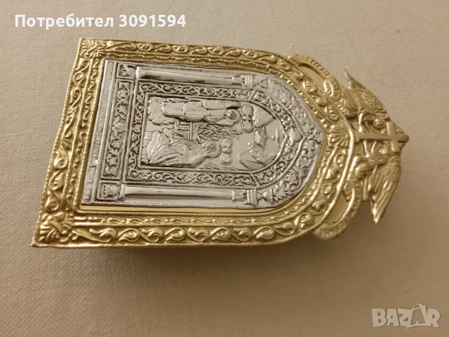 Миниатюрна икона  сребърно покритие 950 и 24k златно покритие, снимка 3 - Антикварни и старинни предмети - 49184748