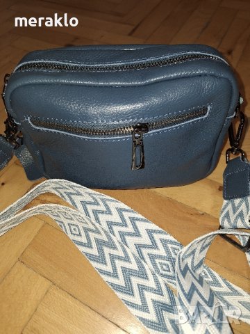 нова чанта, естествена кожа в син цвят , снимка 3 - Чанти - 42963936