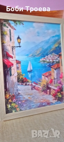 Средиземноморски Пейзаж със Синьо Небе и Бели Сгради, снимка 2 - Картини - 51997336