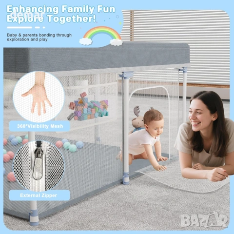 Сгъваема бебешка кошара 127x127 см, преносима, 30 броя океански топки, снимка 2 - Кошарки - 53381502