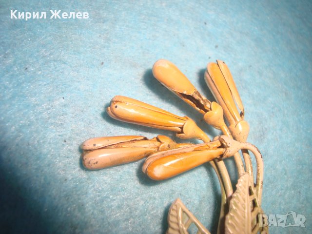 СТАРА АРТ НУВО ЗЛАТИСТА ЛАКИРАНА ФЛОРАЛНА ВИНТИДЖ РЕТРО БРОШКА 26924, снимка 11 - Антикварни и старинни предмети - 34896264