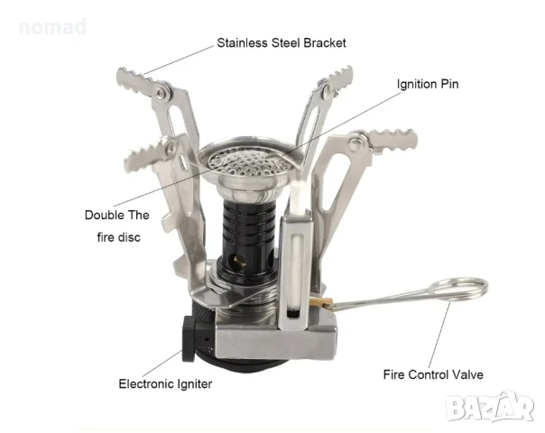 Преносима газова горелка за къмпинг с пиезо запалване – компактна, снимка 8 - Газови котлони - 50469554