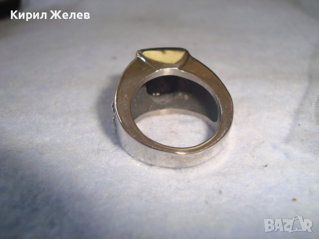 СРЕБРИСТ ОРНАМЕНТИРАН ОКСИДИРАНА БЛАГОРОДНА НЕРЪЖДАЕМА СТОМАНА ПРЪСТЕН с ФАСЕТИРАН ЧЕРЕН ОНИКС 6328, снимка 8 - Пръстени - 36379732