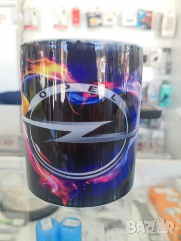 Бяла порцеланова чаша с логото на Опел / Opel