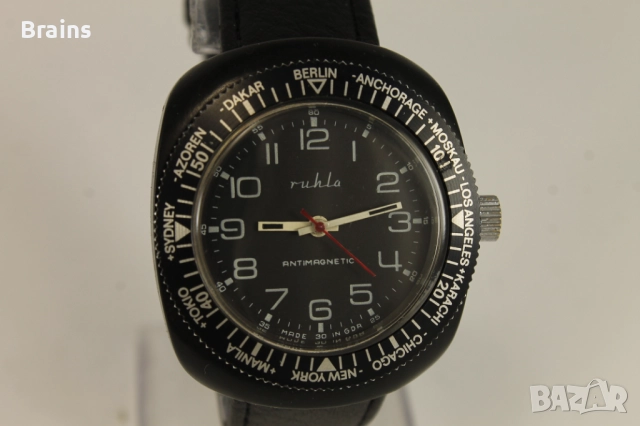 Рядък RUHLA Световно Време Немски Ръчен Часовник, снимка 4 - Мъжки - 52790627