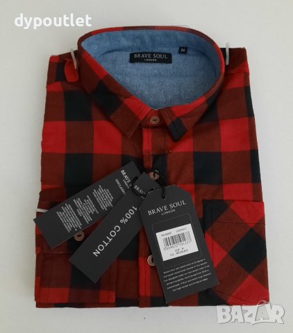 Мъжка памучна риза каре Brave soul, размери - S, M и L.                         , снимка 2 - Ризи - 39268175