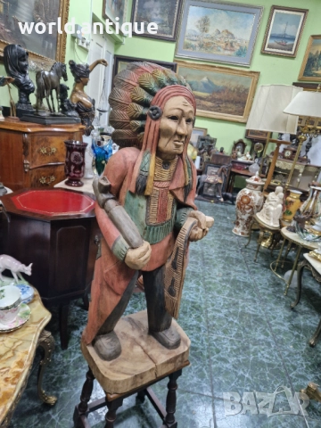 Страхотна голяма антикварна дървена фигура статуетка , снимка 4 - Статуетки - 52322333