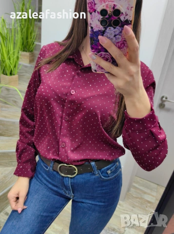 Дамска риза с камъчета цвят бордо, снимка 2 - Ризи - 53082495