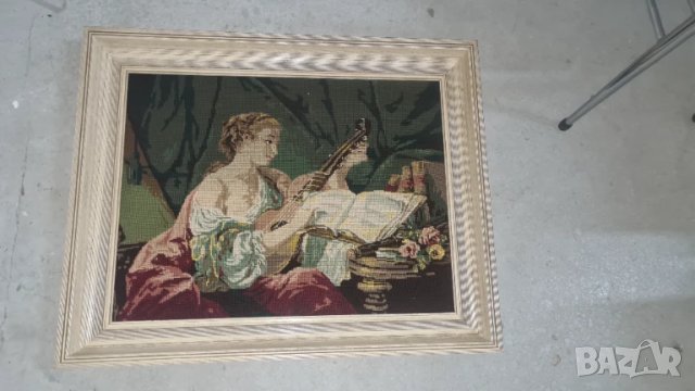 гоблен с класическа сцена – жена с лютня и книга, снимка 2 - Гоблени - 50894929
